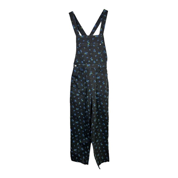 WeWoreWhat Ditsy Floral Print Slouchy Slit Overalls XS Black Blue Adjustable - Picture 4 of 10